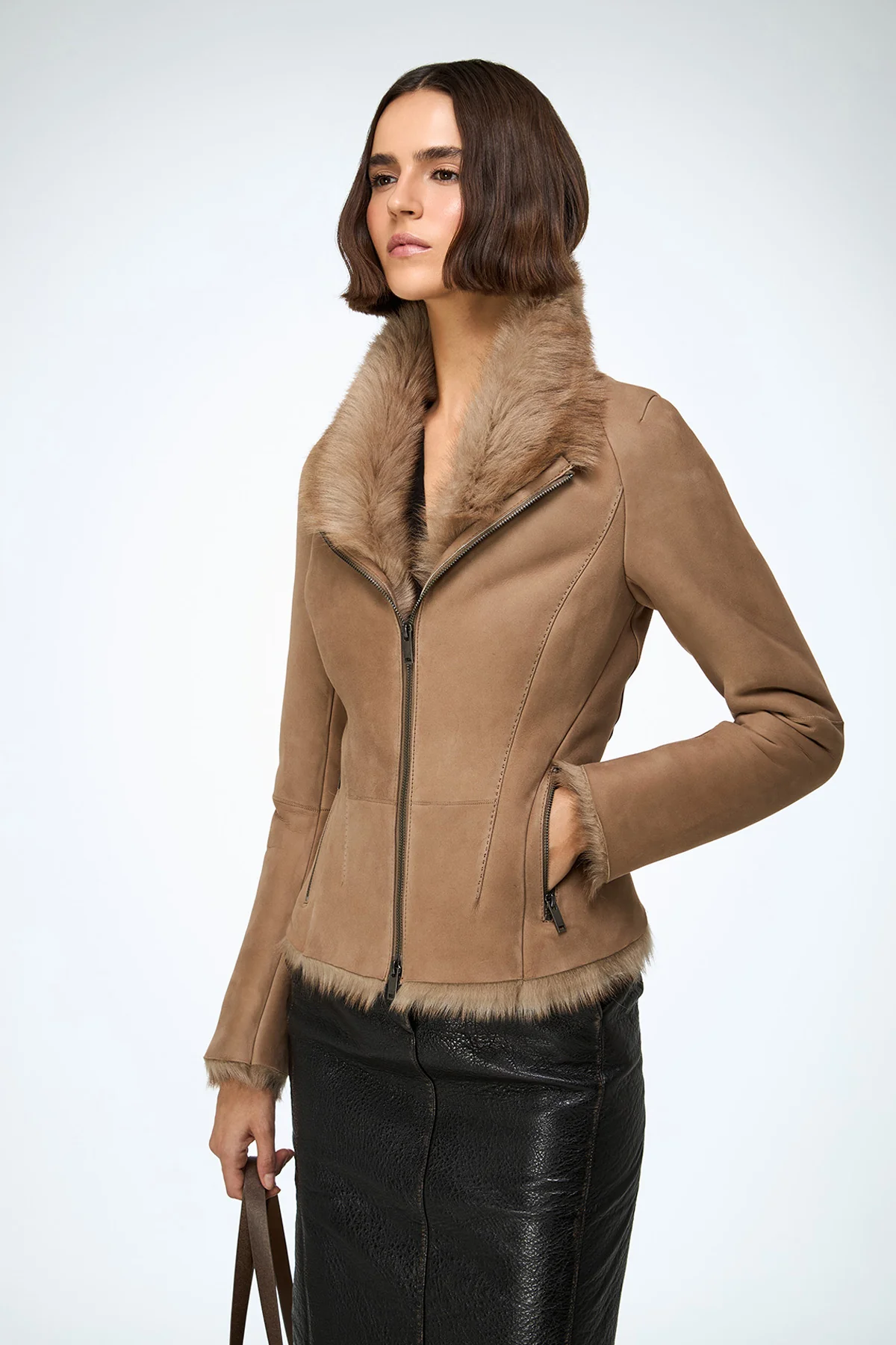 Vittoria - Sand Shearling Jacket - Image 4
