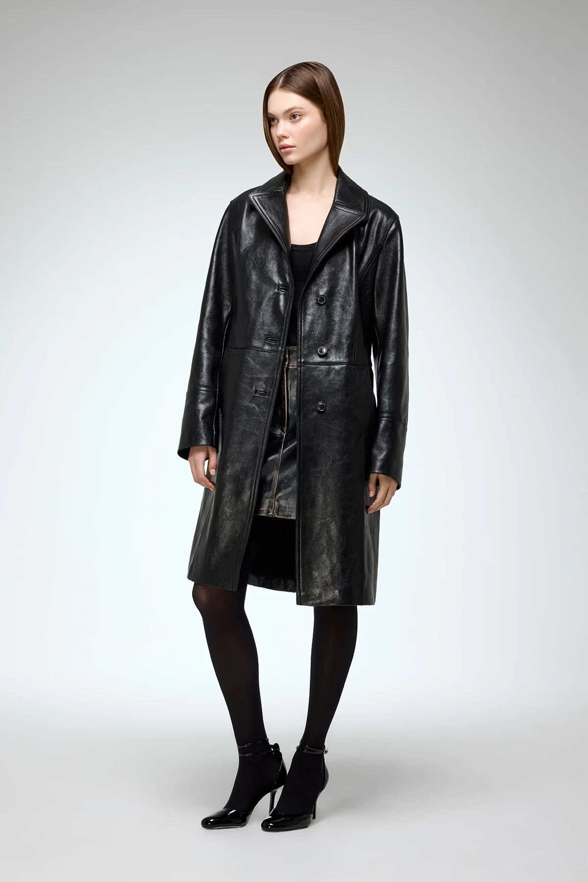 Vivian - Black Leather Coat - Image 3